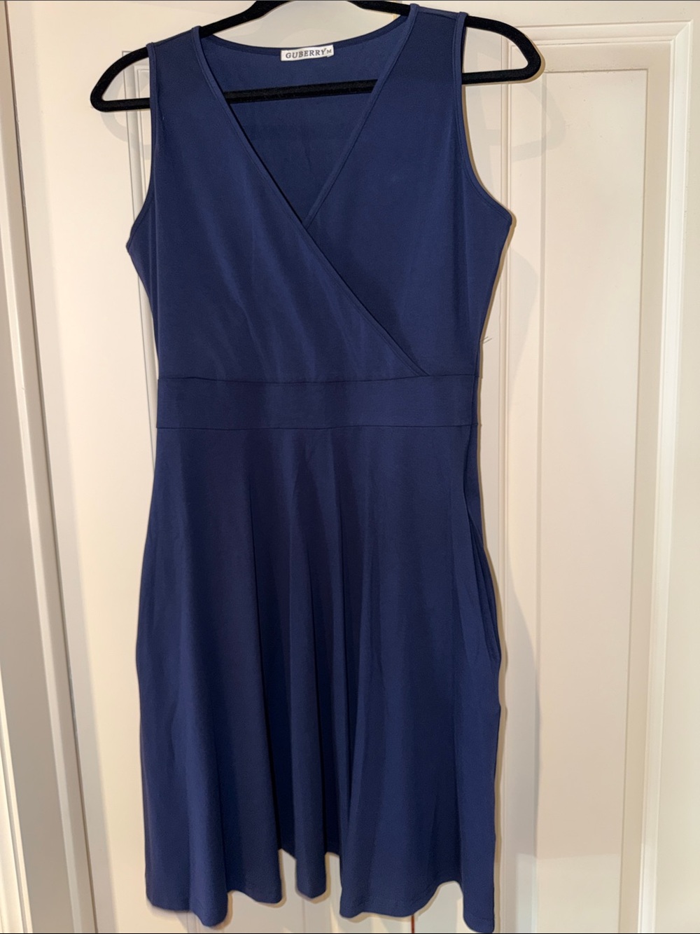 Sleeveless Navy Wrap-Style Fit & Flare Dress